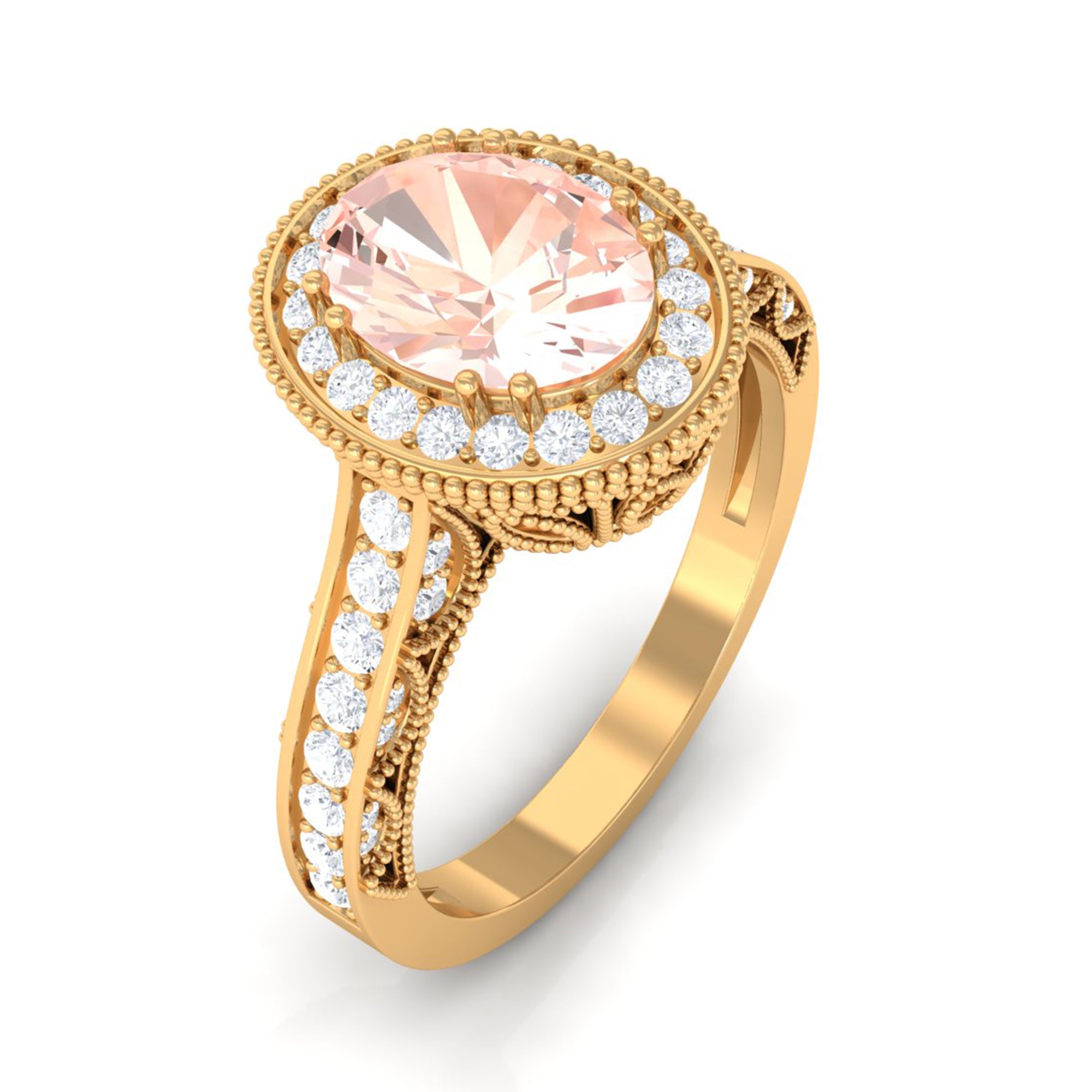 Rosec Jewels-2 CT Morganite Oval Halo Engagement Ring with Diamond