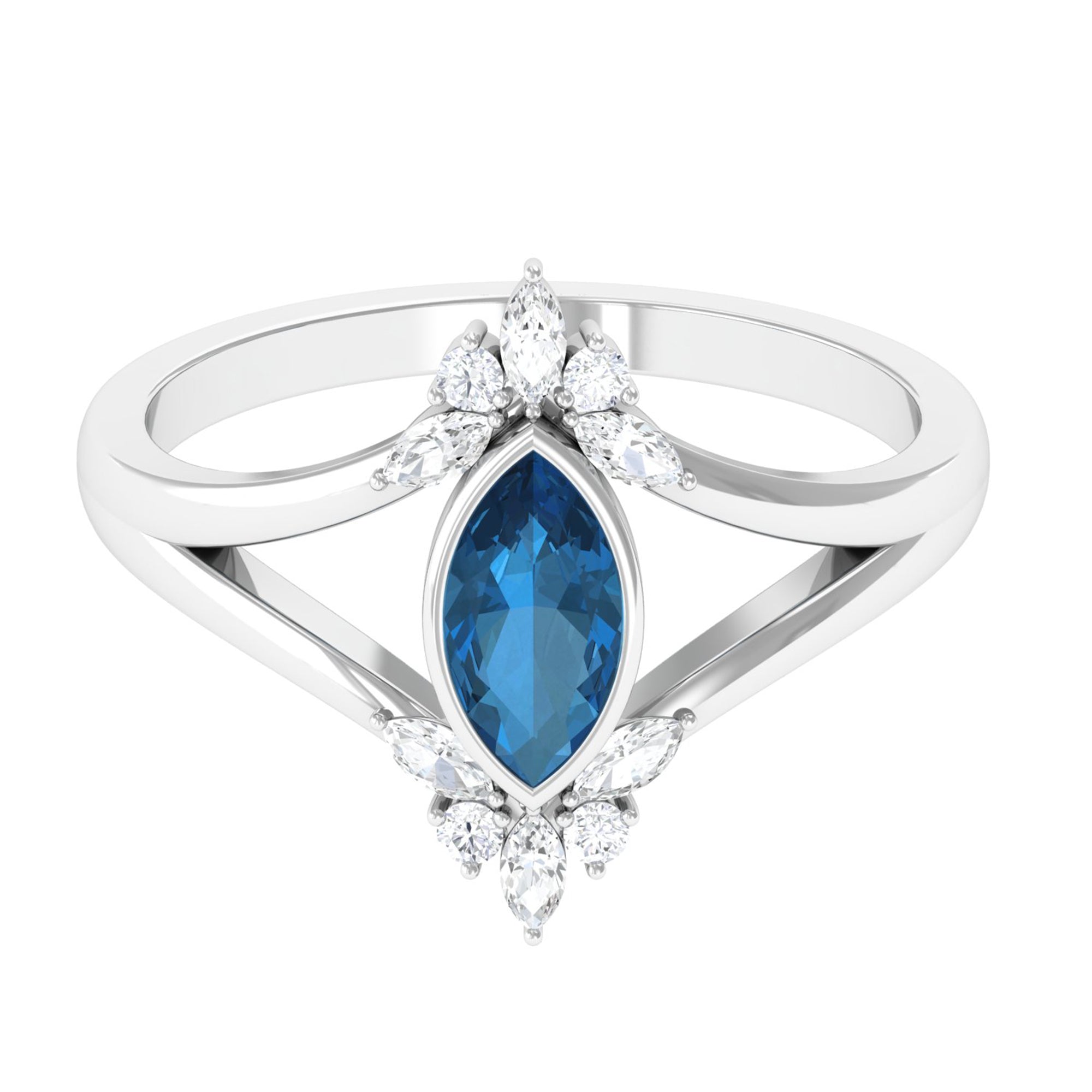 London Blue Topaz Split Shank Engagement Ring With Diamond London Blue Topaz - ( AAA ) - Quality - Rosec Jewels