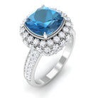 Cushion Cut London Blue Topaz Statement Engagement Ring with Moissanite London Blue Topaz - ( AAA ) - Quality - Rosec Jewels