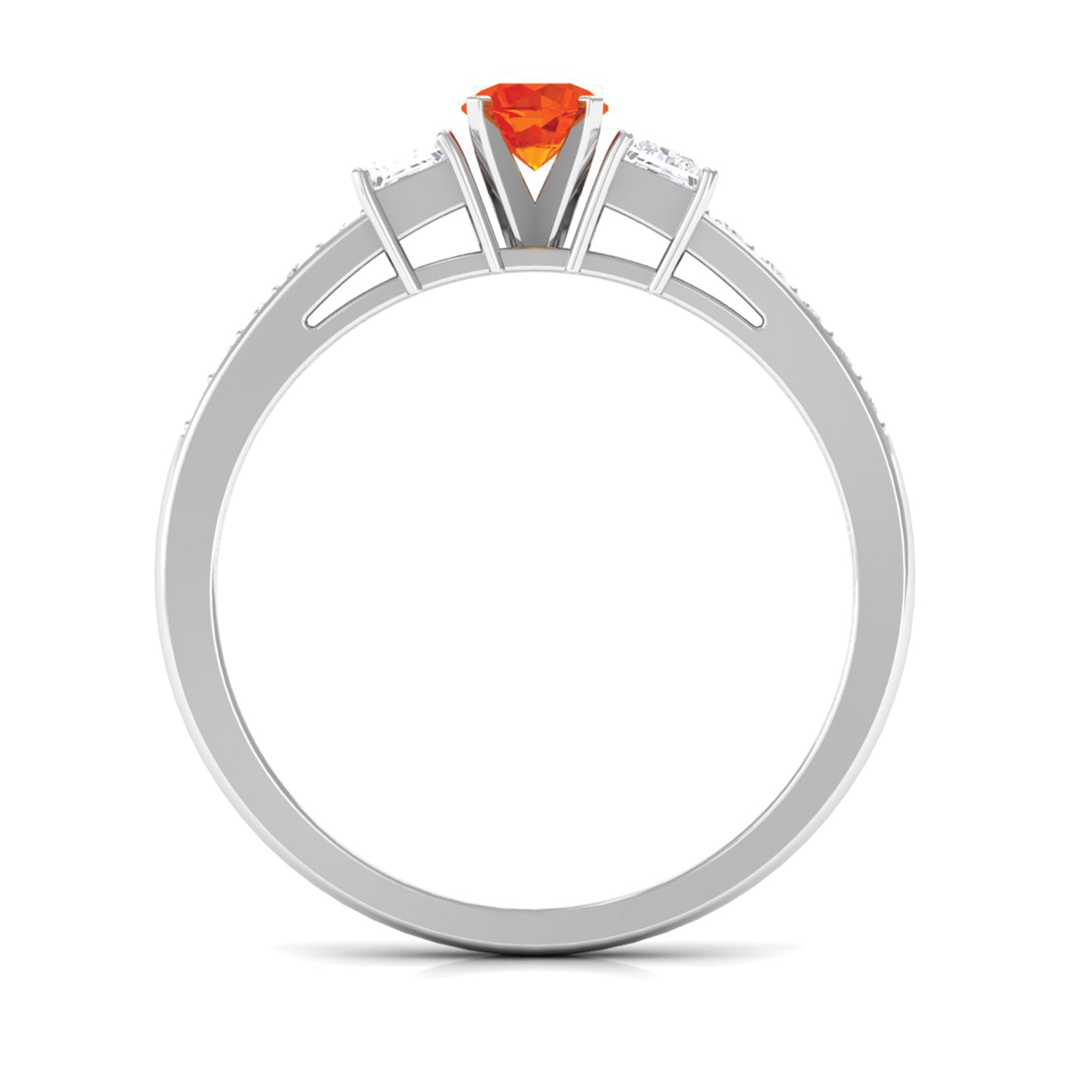Classic Round Shape Orange Sapphire and Diamond Engagement Ring Orange Sapphire - ( AAA ) - Quality - Rosec Jewels