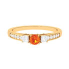Classic Round Shape Orange Sapphire and Diamond Engagement Ring Orange Sapphire - ( AAA ) - Quality - Rosec Jewels