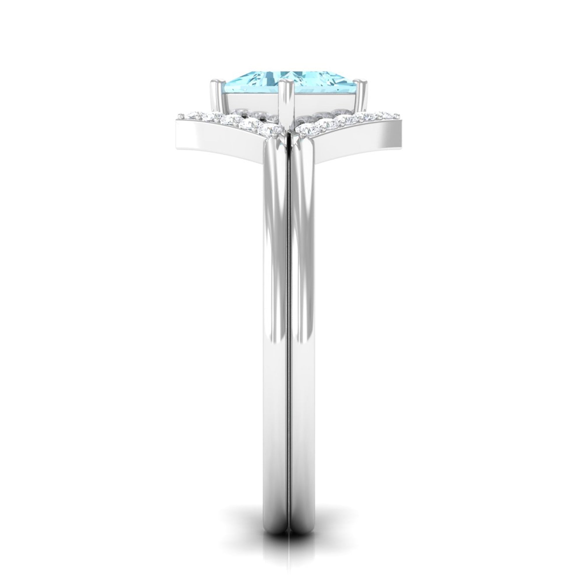 3/4 CT Minimal Princess Cut Aquamarine and Diamond Engagement Enhancer Ring Set Aquamarine - ( AAA ) - Quality - Rosec Jewels