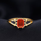 Emerald Cut Fire Opal Solitaire Engagement Ring Fire Opal - ( AAA ) - Quality - Rosec Jewels