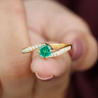 Lab Grown Emerald Solitaire Bypass Ring with Diamond Lab Created Emerald - ( AAAA ) - Quality - Rosec Jewels