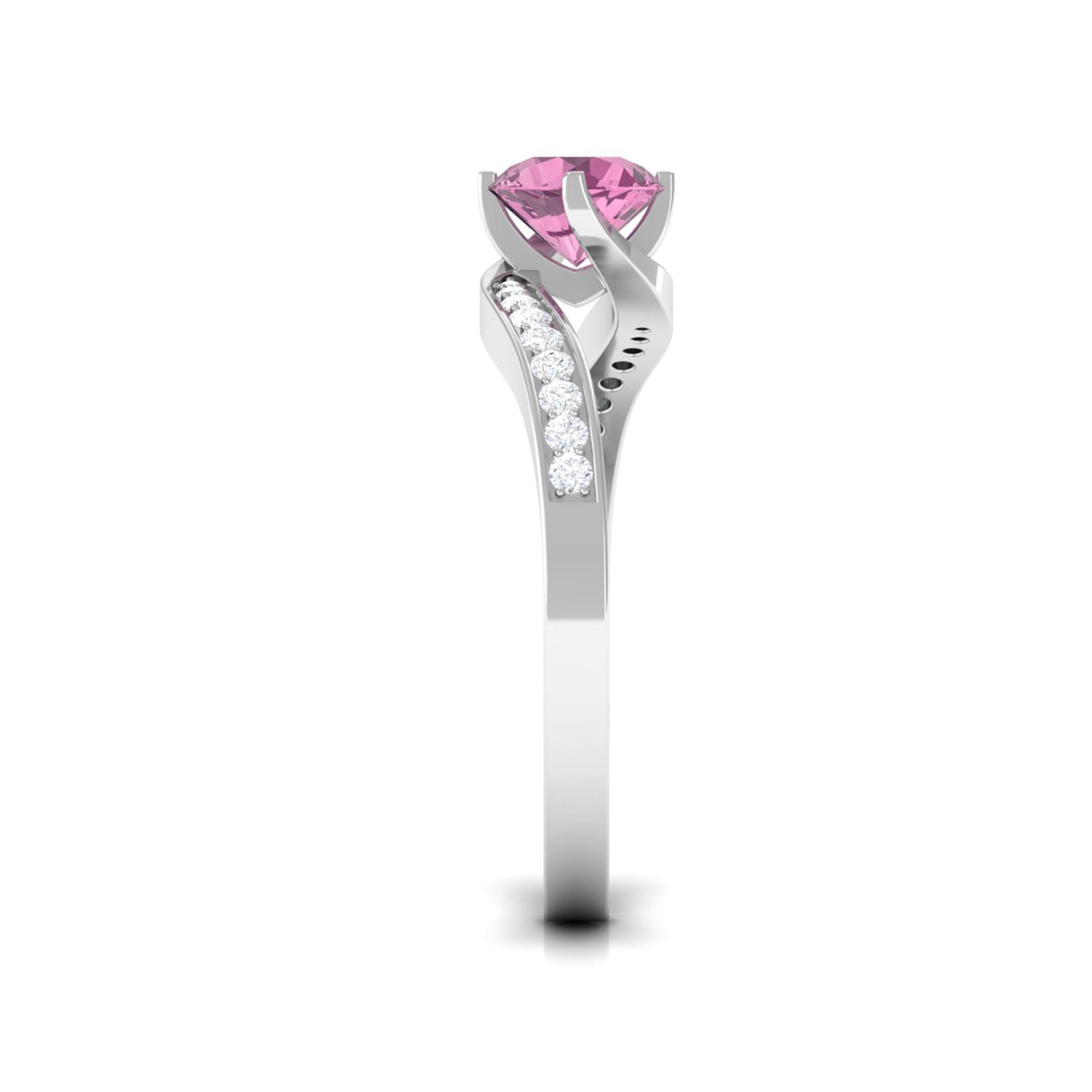 Pink Tourmaline Solitaire Bypass Ring with Diamond Pink Tourmaline - ( AAA ) - Quality - Rosec Jewels