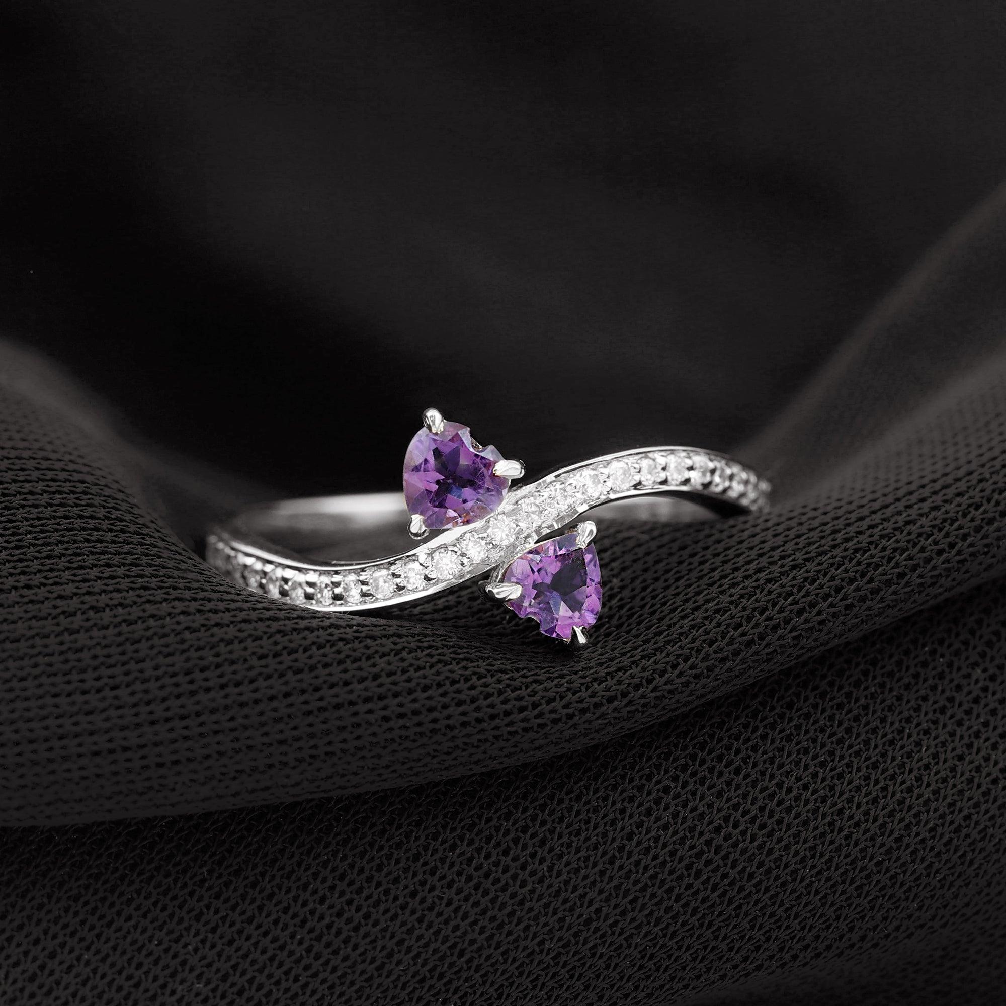 3/4 CT Heart Shape Amethyst Two Stone Engagement Ring with Diamond Amethyst - ( AAA ) - Quality - Rosec Jewels