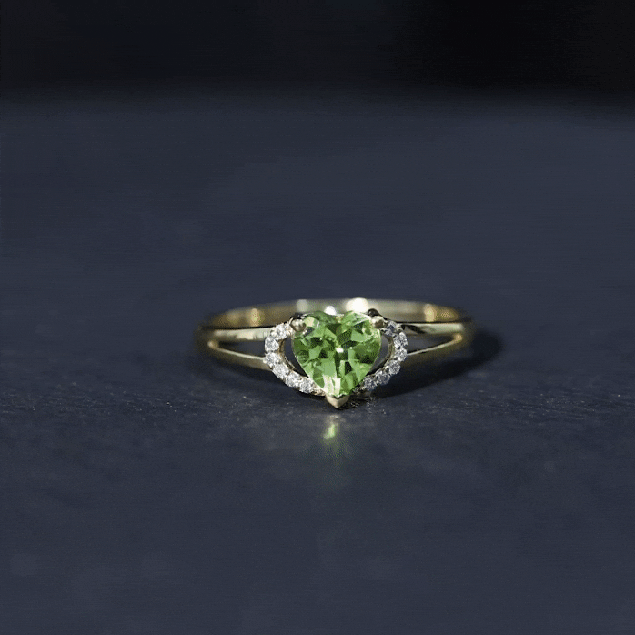 Real Peridot Heart Promise Ring with Diamond Peridot - ( AAA ) - Quality - Rosec Jewels