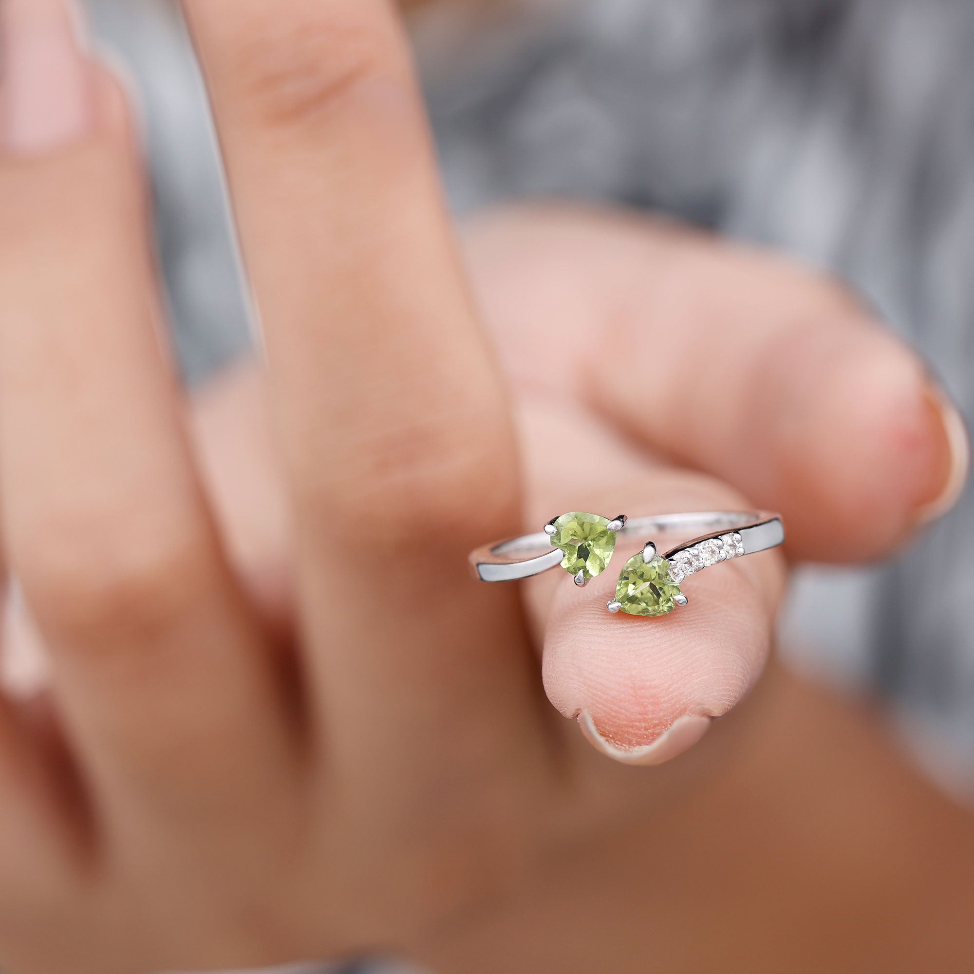 Heart Peridot Promise Ring with Diamond Peridot - ( AAA ) - Quality - Rosec Jewels