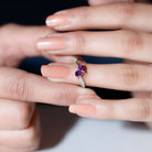 Heart Shape Amethyst and Diamond Two Stone Wrap Ring Amethyst - ( AAA ) - Quality - Rosec Jewels