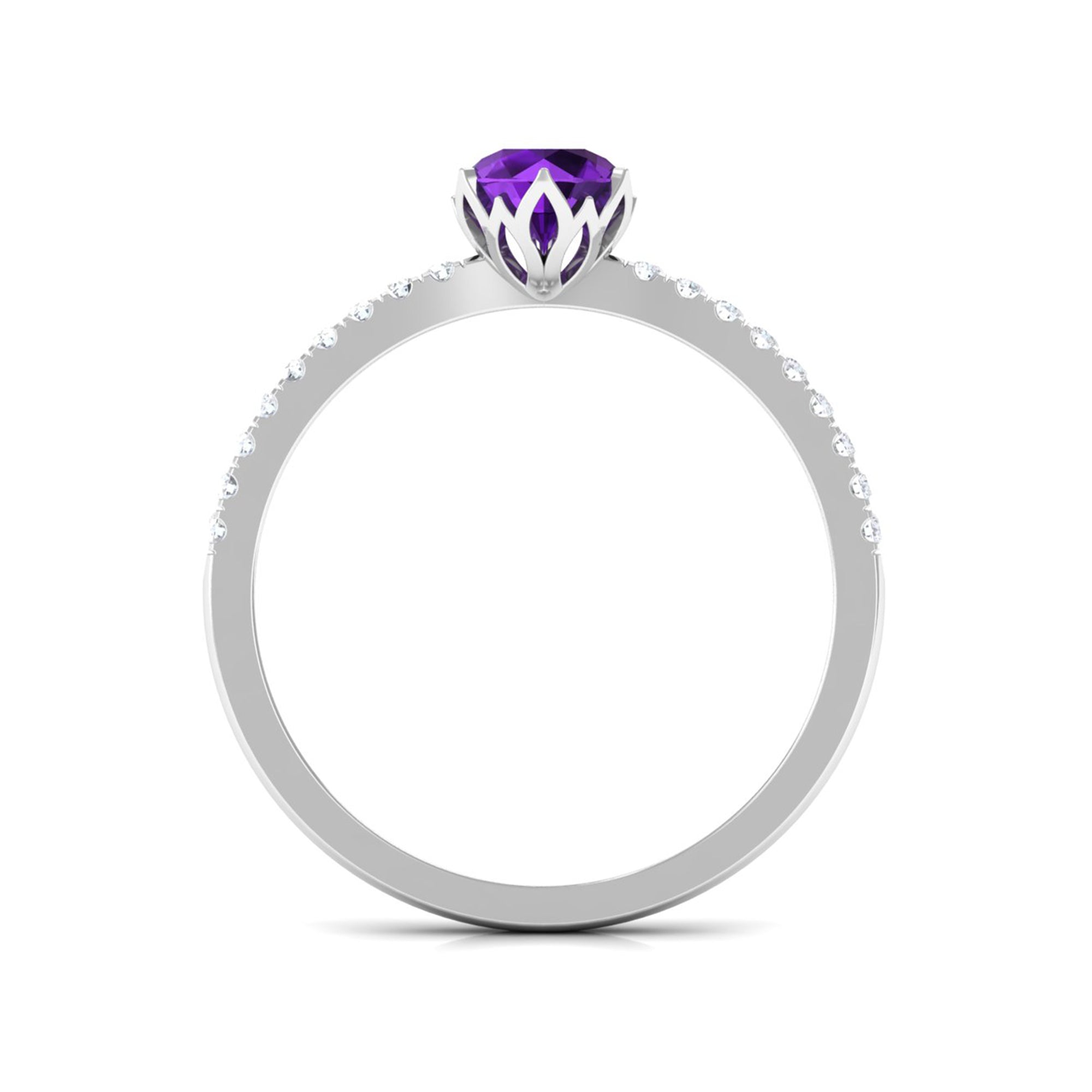 Amethyst and Diamond Solitaire Promise Ring Amethyst - ( AAA ) - Quality - Rosec Jewels