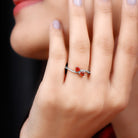 Fire Opal Heart Promise Ring Fire Opal - ( AAA ) - Quality - Rosec Jewels