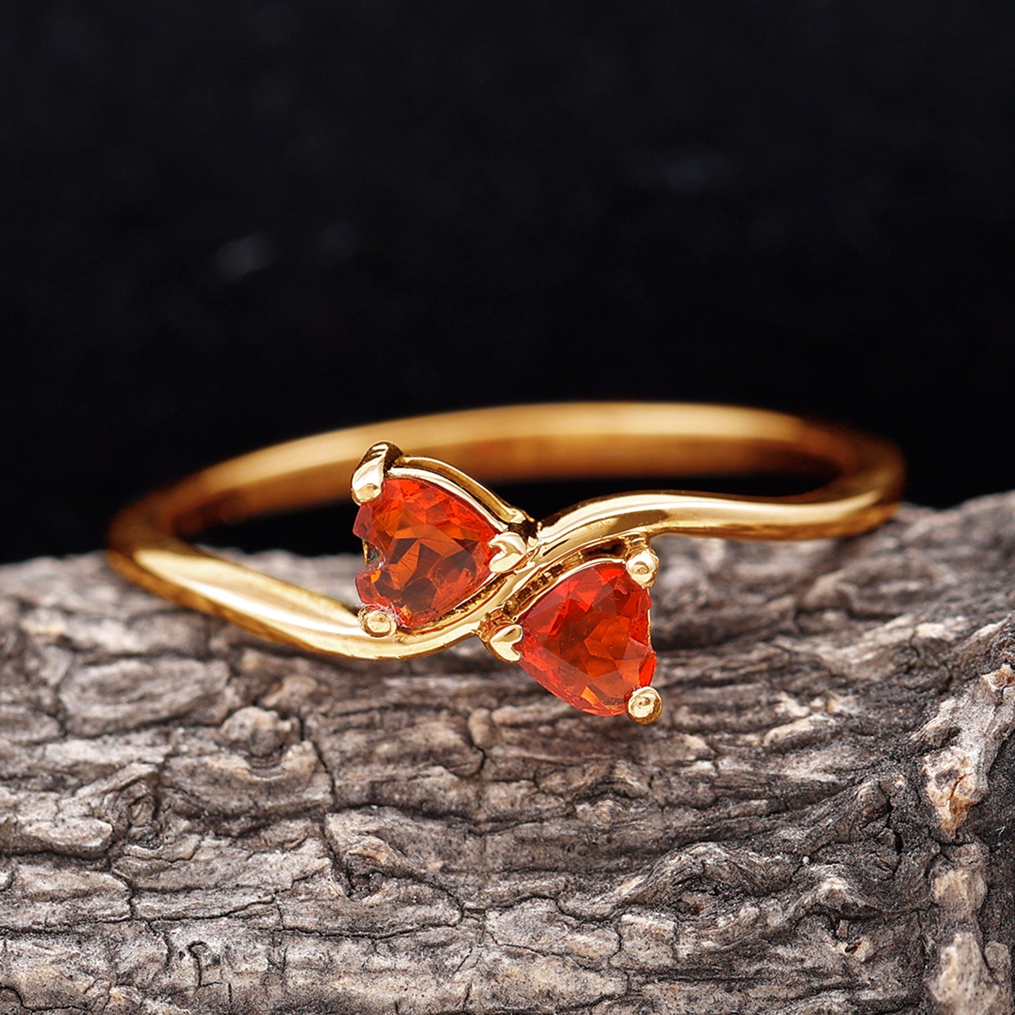 Fire Opal Heart Promise Ring Fire Opal - ( AAA ) - Quality - Rosec Jewels