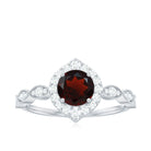 Vintage Style Garnet Engagement Ring with Diamond Accent Garnet - ( AAA ) - Quality - Rosec Jewels