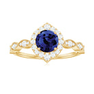 1.75 CT Vintage Created Blue Sapphire Engagement Ring with Diamond Accent Lab Created Blue Sapphire - ( AAAA ) - Quality - Rosec Jewels