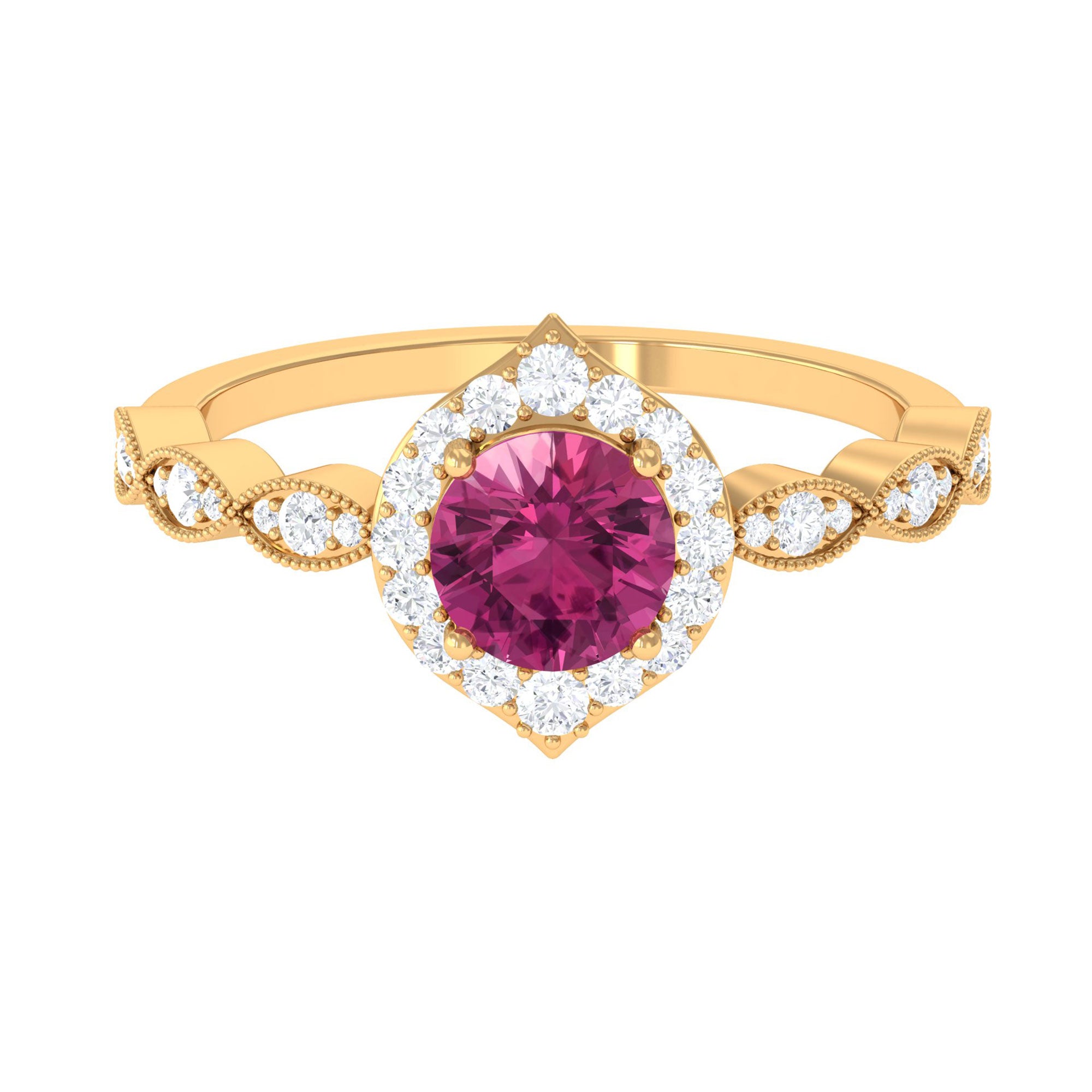 1.25 CT Vintage Style Pink Tourmaline Engagement Ring with Diamond Pink Tourmaline - ( AAA ) - Quality - Rosec Jewels