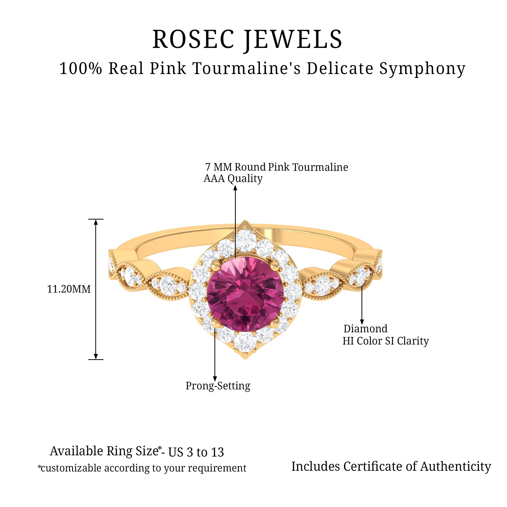 1.25 CT Vintage Style Pink Tourmaline Engagement Ring with Diamond Pink Tourmaline - ( AAA ) - Quality - Rosec Jewels