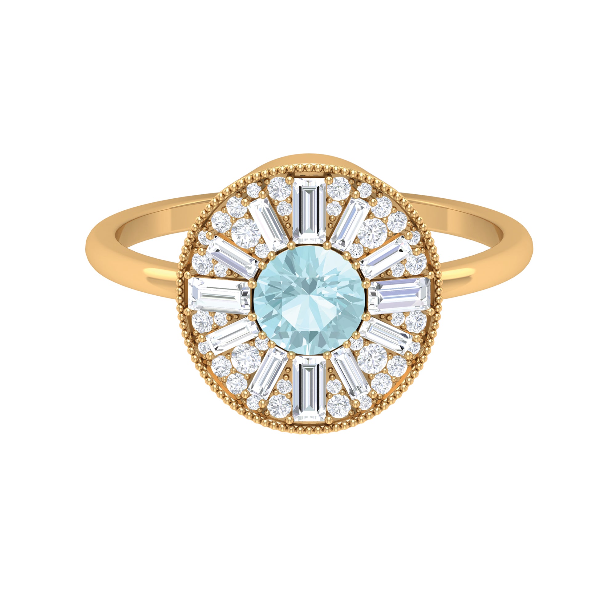 Sky Blue Topaz and Diamond Statement Engagement Ring with Beaded Detailing Sky Blue Topaz - ( AAA ) - Quality - Rosec Jewels