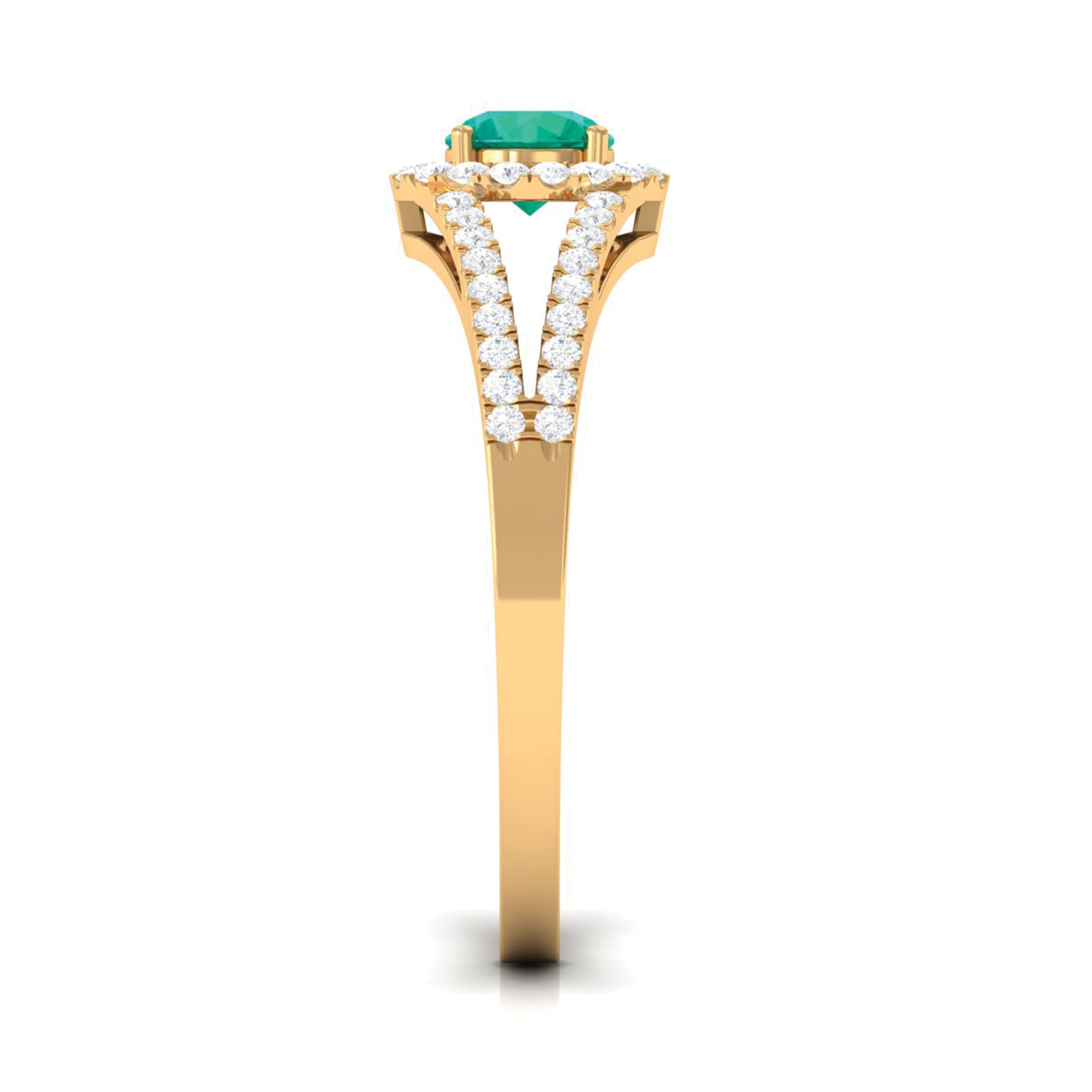 Split Shank Emerald Engagement Ring with Real Diamond Emerald - ( AAA ) - Quality - Rosec Jewels