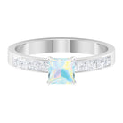 Princess Cut Ethiopian Opal Solitaire Ring with Diamond Side Stones Ethiopian Opal - ( AAA ) - Quality - Rosec Jewels