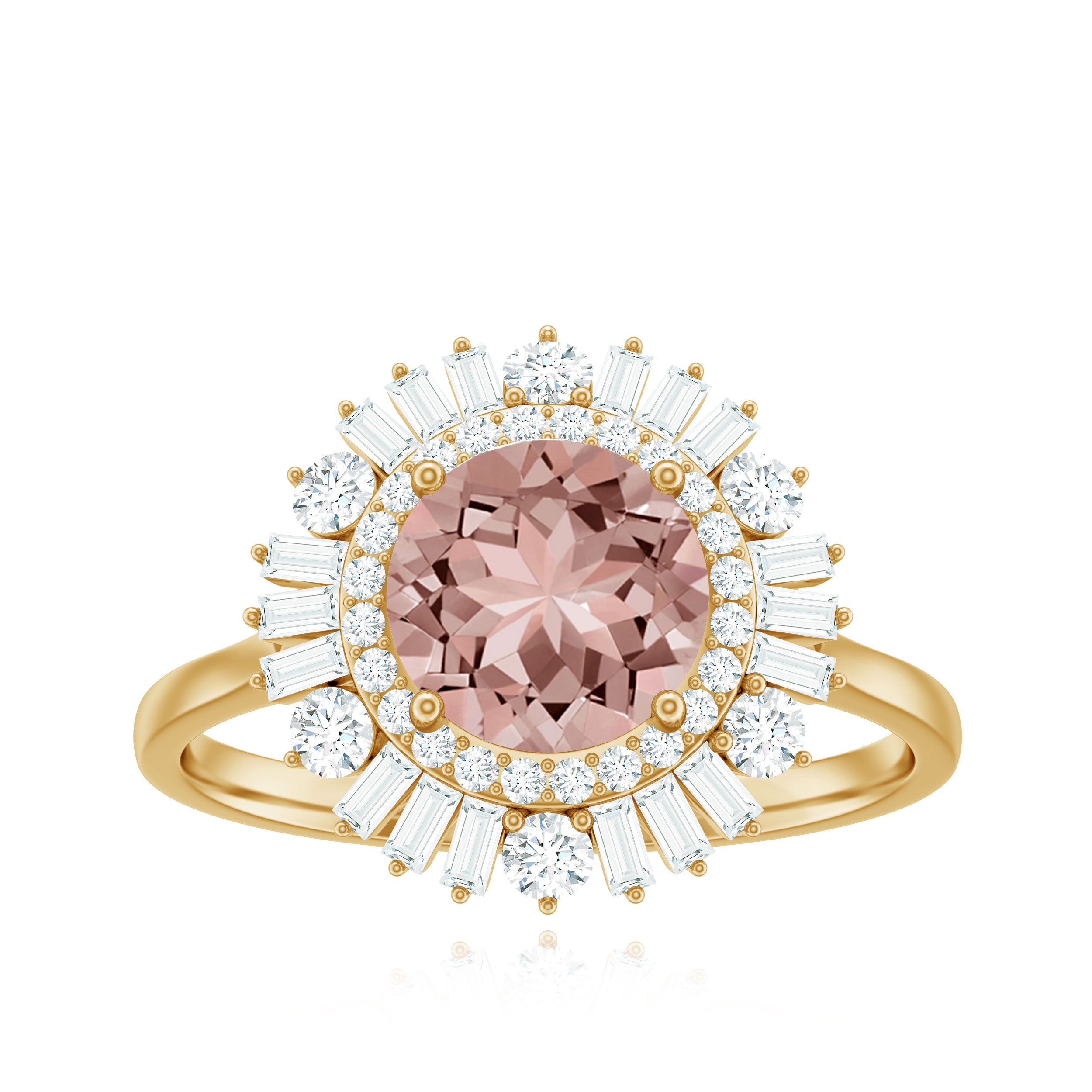Rosec Jewels-Round Morganite Cocktail Ring with Moissanite Double Halo