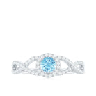 Aquamarine Criss Cross Engagement Ring with Diamond Halo Aquamarine - ( AAA ) - Quality - Rosec Jewels