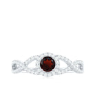 Criss Cross Shank Garnet and Diamond Halo Engagement Ring Garnet - ( AAA ) - Quality - Rosec Jewels