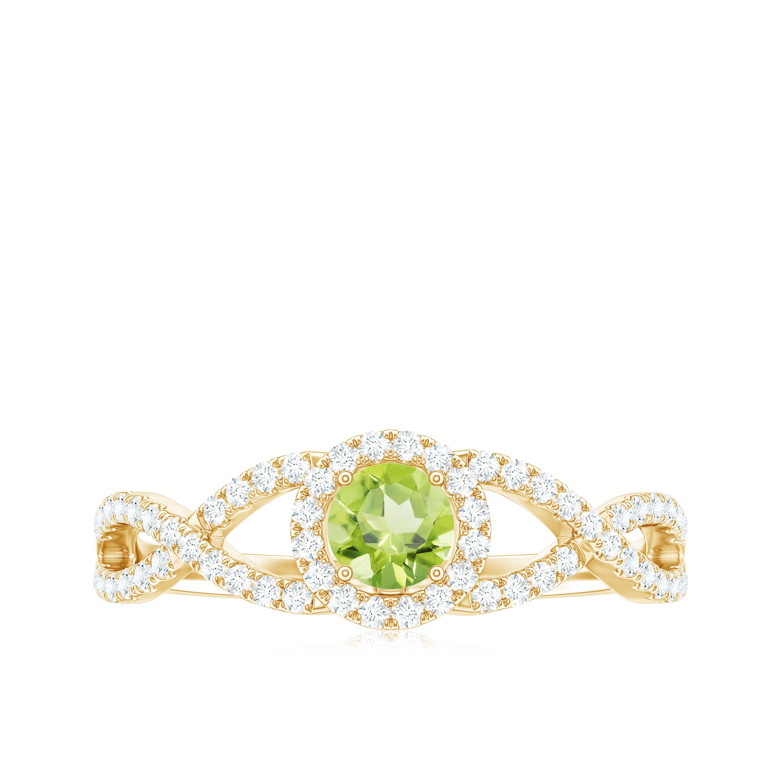 Peridot and Diamond Criss Cross Engagement Ring Peridot - ( AAA ) - Quality - Rosec Jewels
