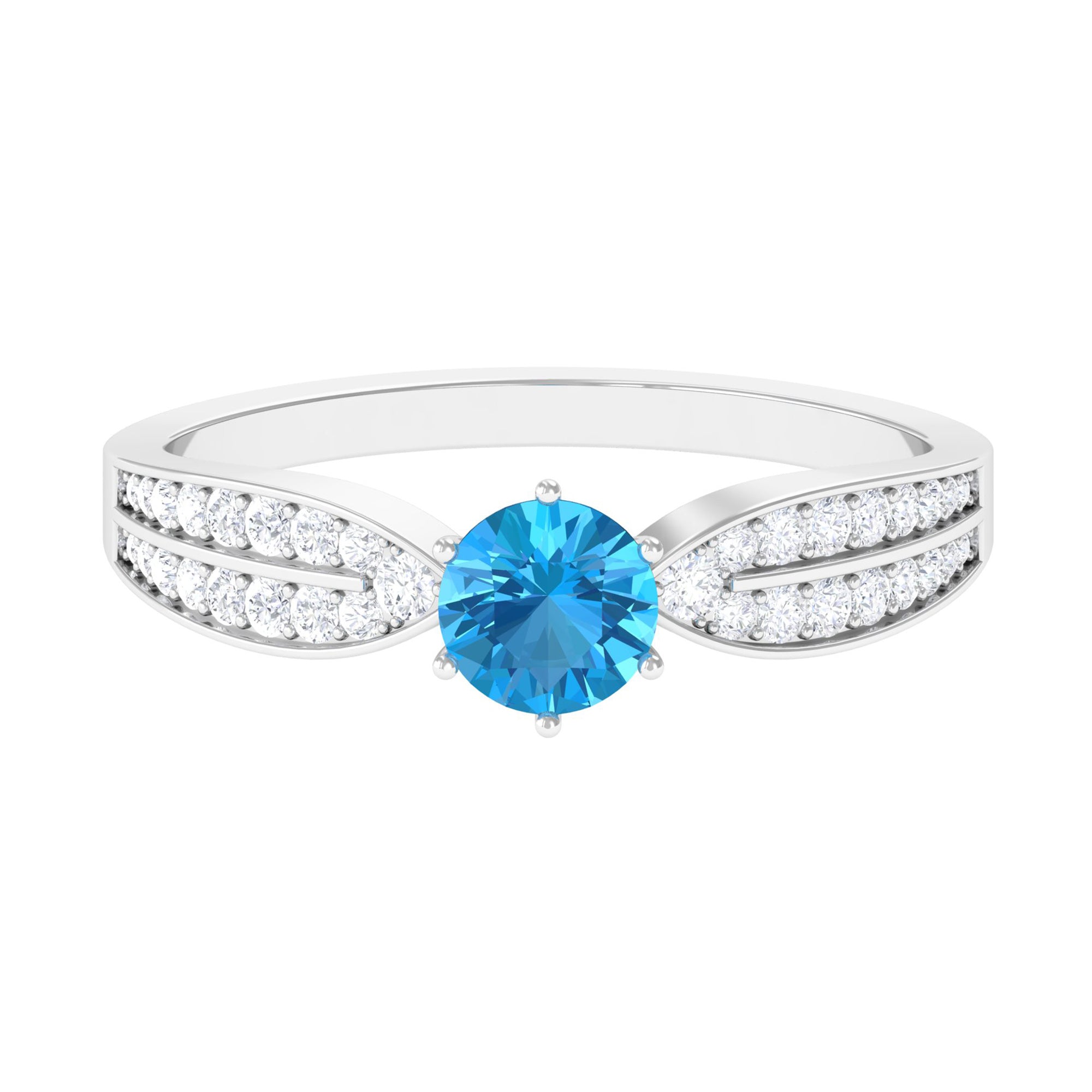 Swiss Blue Topaz Engagement Ring with Diamond Side Stones Swiss Blue Topaz - ( AAA ) - Quality - Rosec Jewels