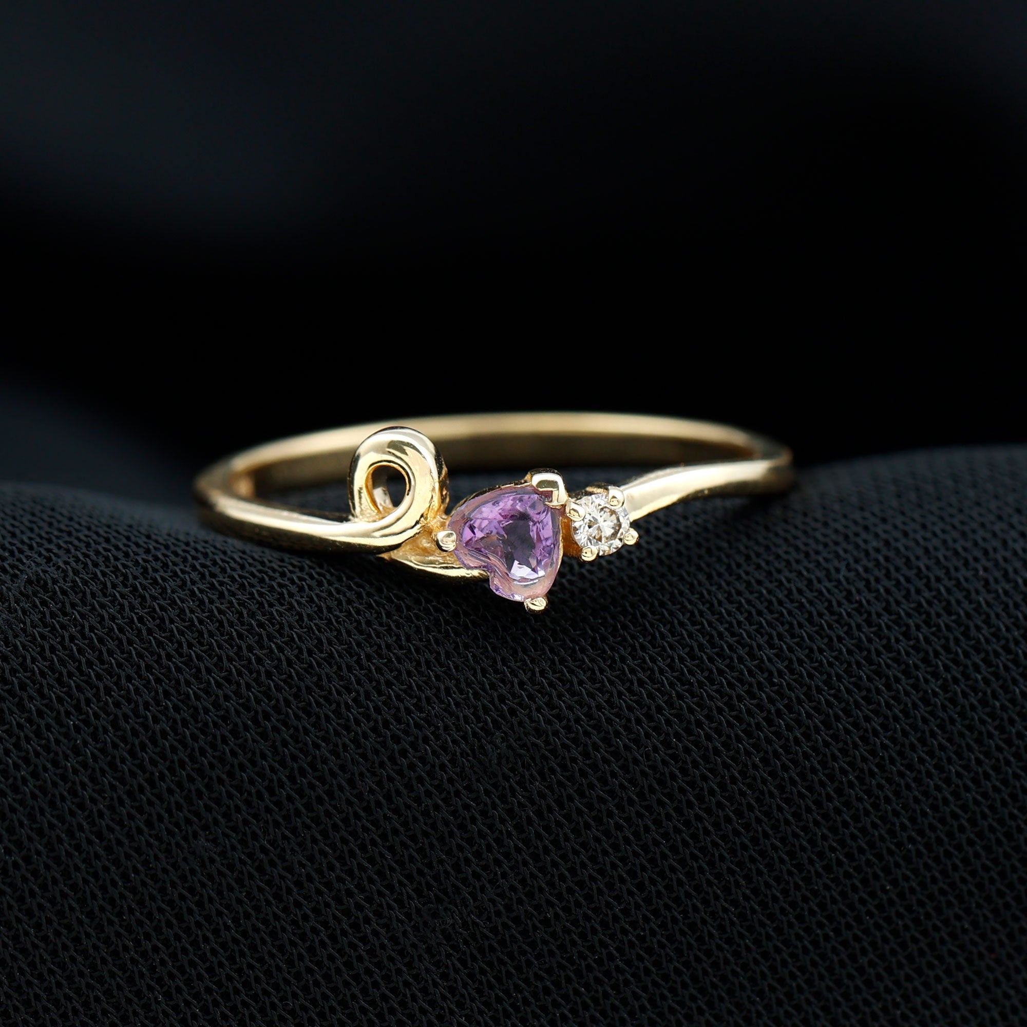 Heart Shape Real Amethyst and Diamond Twisted Promise Ring Amethyst - ( AAA ) - Quality - Rosec Jewels