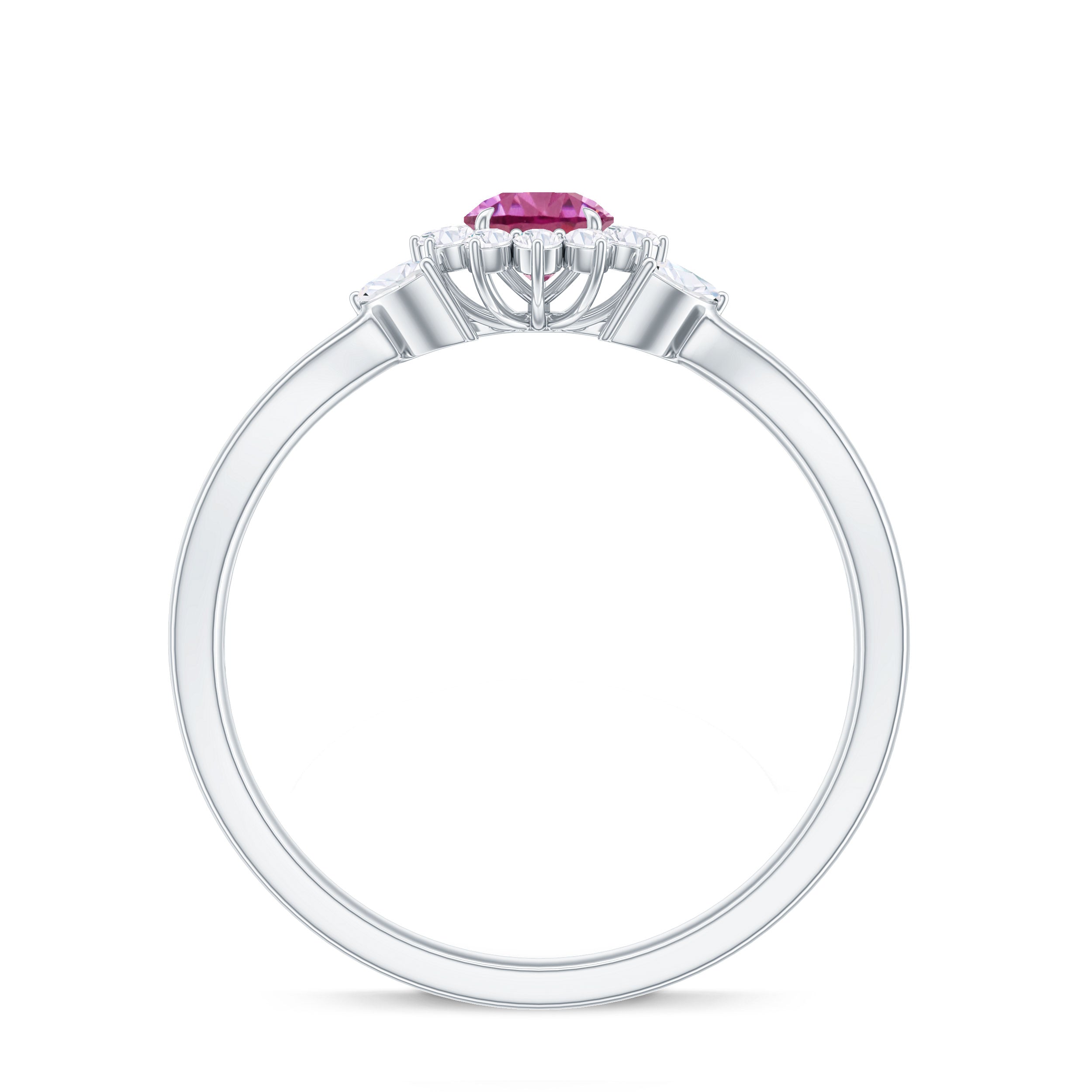 Pink Tourmaline and Diamond Flower Engagement Ring with Split Shank Pink Tourmaline - ( AAA ) - Quality - Rosec Jewels