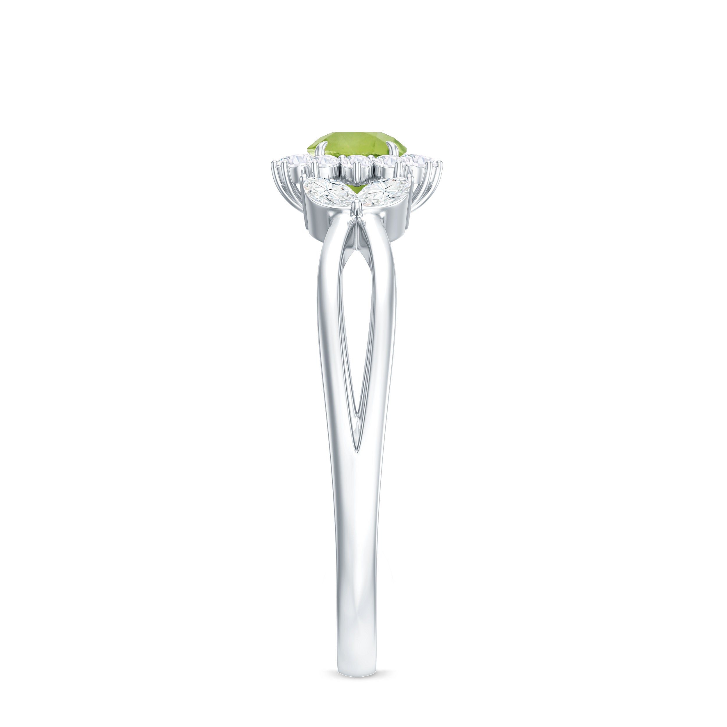 Peridot and Diamond Flower Engagement Ring with Split Shank Peridot - ( AAA ) - Quality - Rosec Jewels