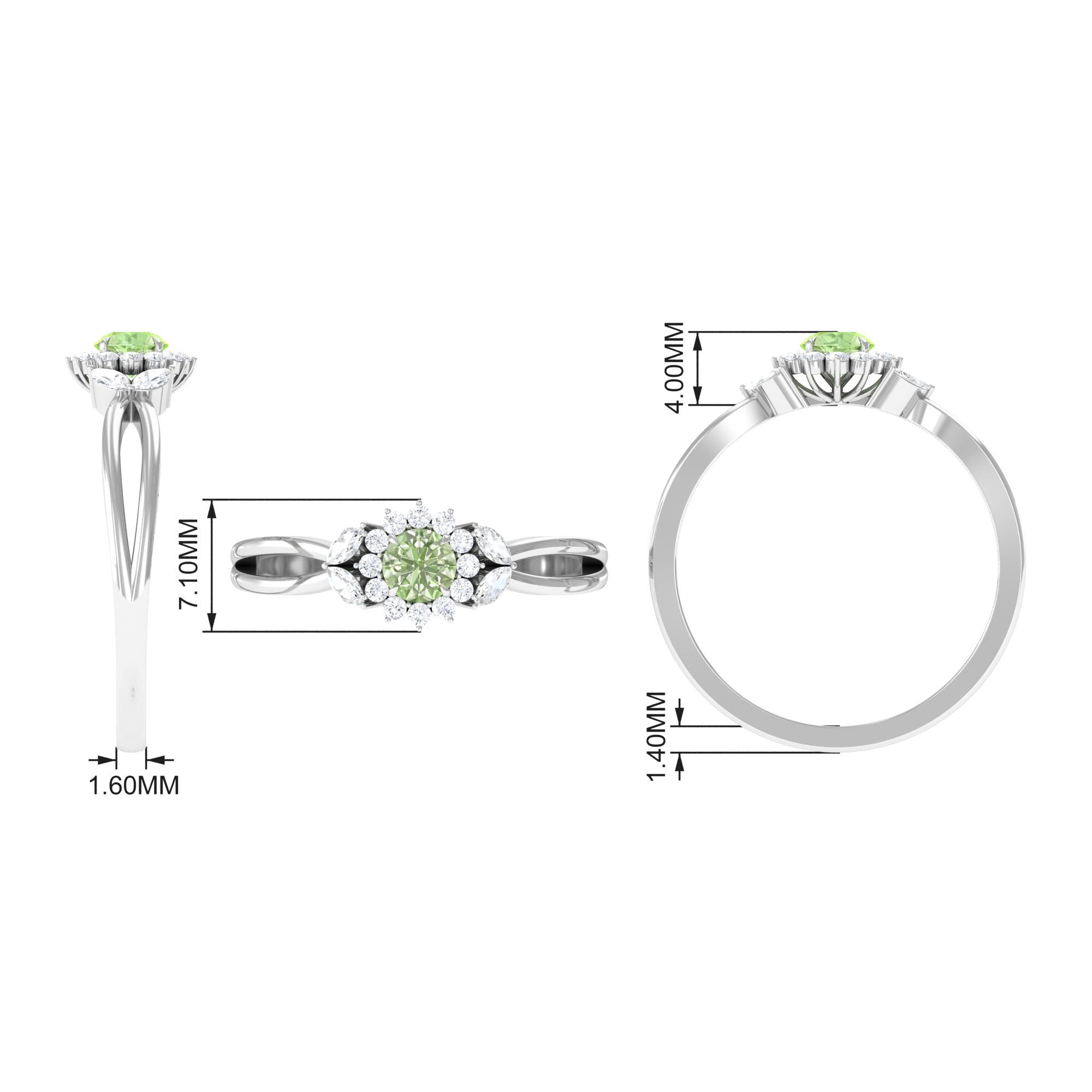 Green Sapphire and Diamond Flower Engagement Ring with Split Shank Green Sapphire - ( AAA ) - Quality - Rosec Jewels