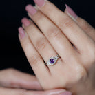 Split Shank Amethyst Flower Engagement Ring with Diamond Amethyst - ( AAA ) - Quality - Rosec Jewels