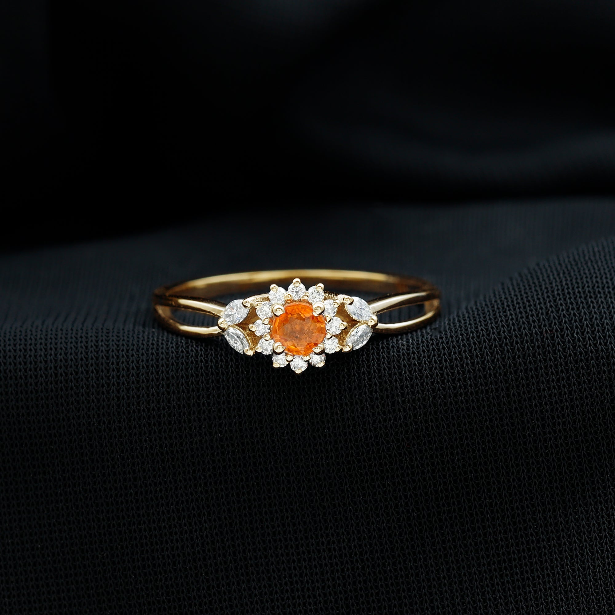 Split Shank Orange Sapphire Flower Engagement Ring with Diamond Orange Sapphire - ( AAA ) - Quality - Rosec Jewels