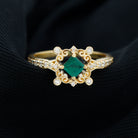 Antique Style Emerald and Diamond Engagement Ring with Beaded Detailing Emerald - ( AAA ) - Quality - Rosec Jewels