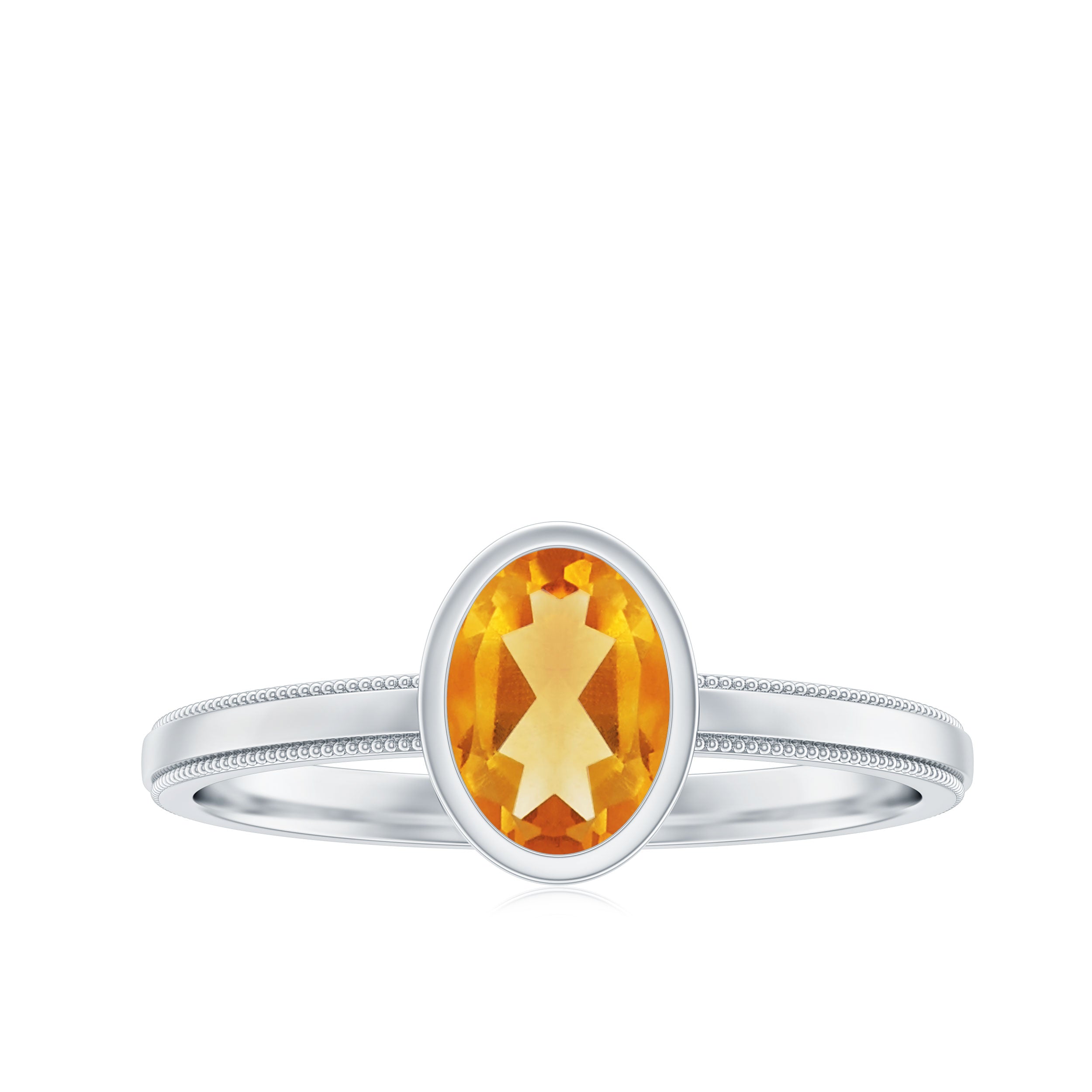 Bezel Set Oval Citrine Solitaire Ring with Beaded Detailing Citrine - ( AAA ) - Quality - Rosec Jewels