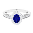 Oval Created Blue Sapphire Double Halo Engagement Ring with Diamond Lab Created Blue Sapphire - ( AAAA ) - Quality - Rosec Jewels