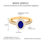 Oval Created Blue Sapphire Double Halo Engagement Ring with Diamond Lab Created Blue Sapphire - ( AAAA ) - Quality - Rosec Jewels