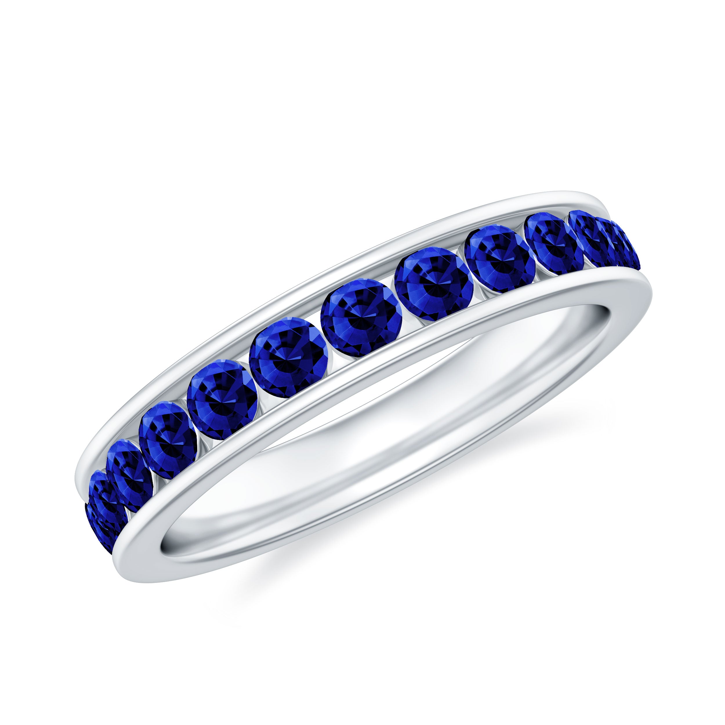 Rosec Jewels-Round Created Blue Sapphire Full Eternity Ring in Channel Setting