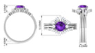 Real Amethyst Designer Trio Wedding Ring Set with Diamond Amethyst - ( AAA ) - Quality - Rosec Jewels