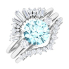 Real Aquamarine Designer Trio Wedding Ring Set with Diamond Aquamarine - ( AAA ) - Quality - Rosec Jewels