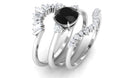 Round Black Spinel Designer Trio Wedding Ring Set with Moissanite Black Spinel - ( AAA ) - Quality - Rosec Jewels