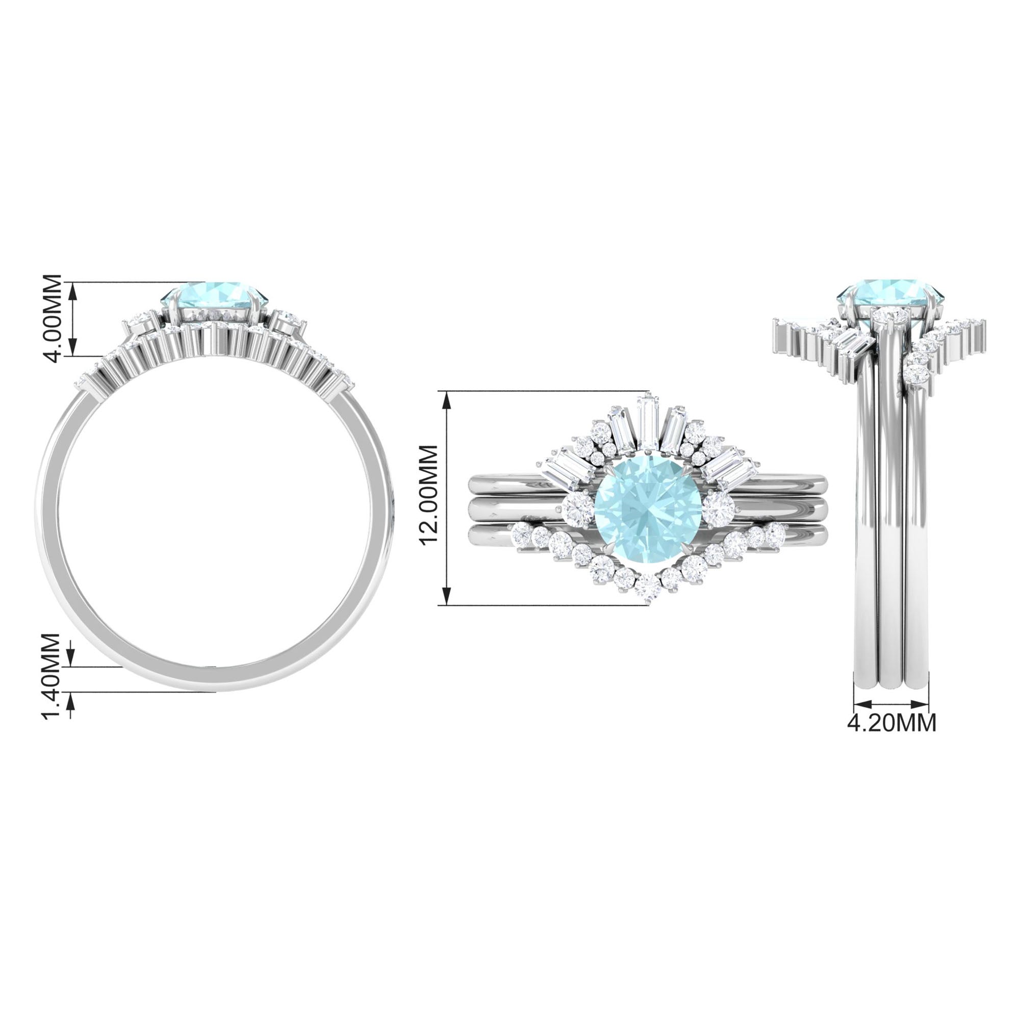 Round Sky Blue Topaz Designer Trio Wedding Ring Set with Diamond Sky Blue Topaz - ( AAA ) - Quality - Rosec Jewels