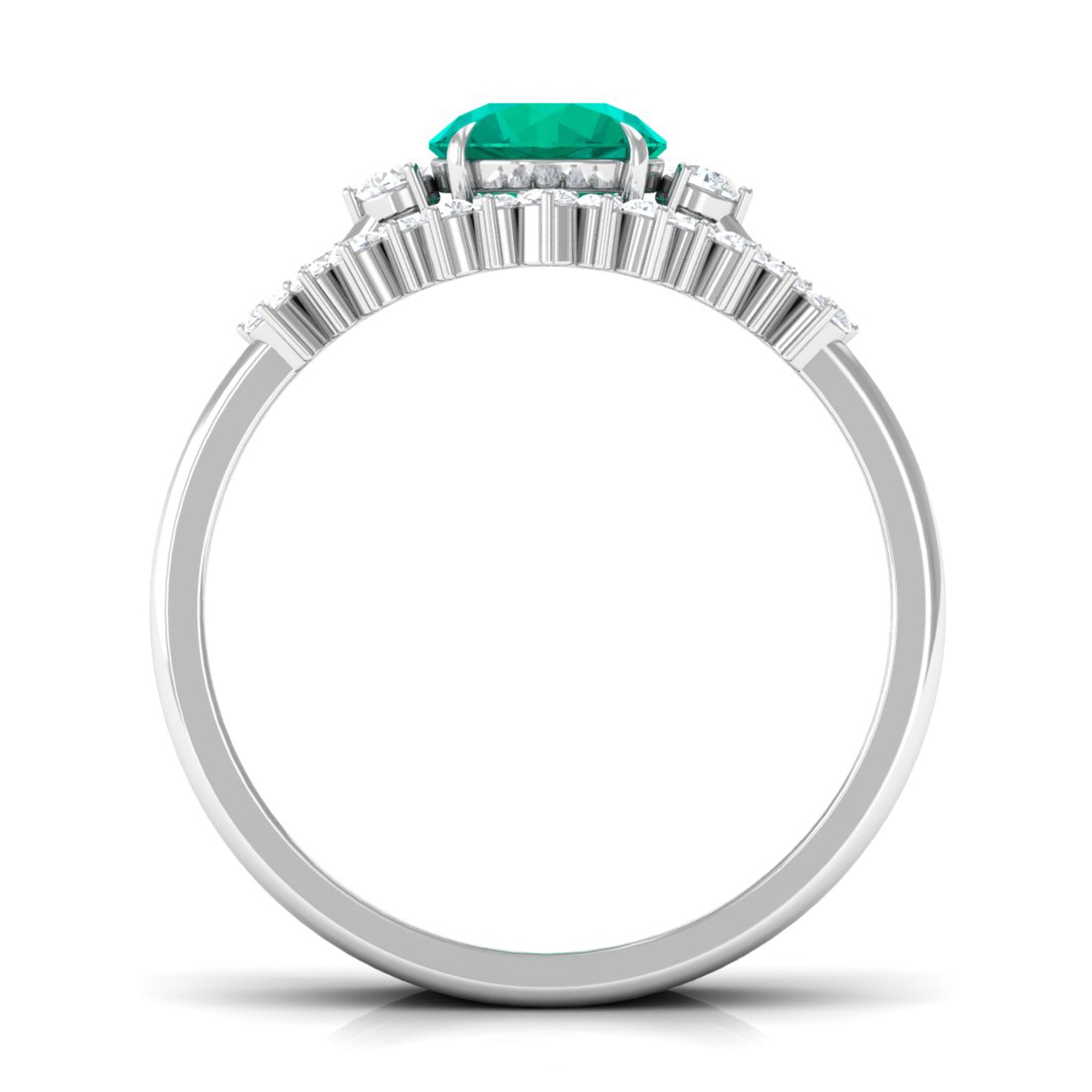 Genuine Round Emerald Wedding Ring Set with Diamond Accent Emerald - ( AAA ) - Quality - Rosec Jewels