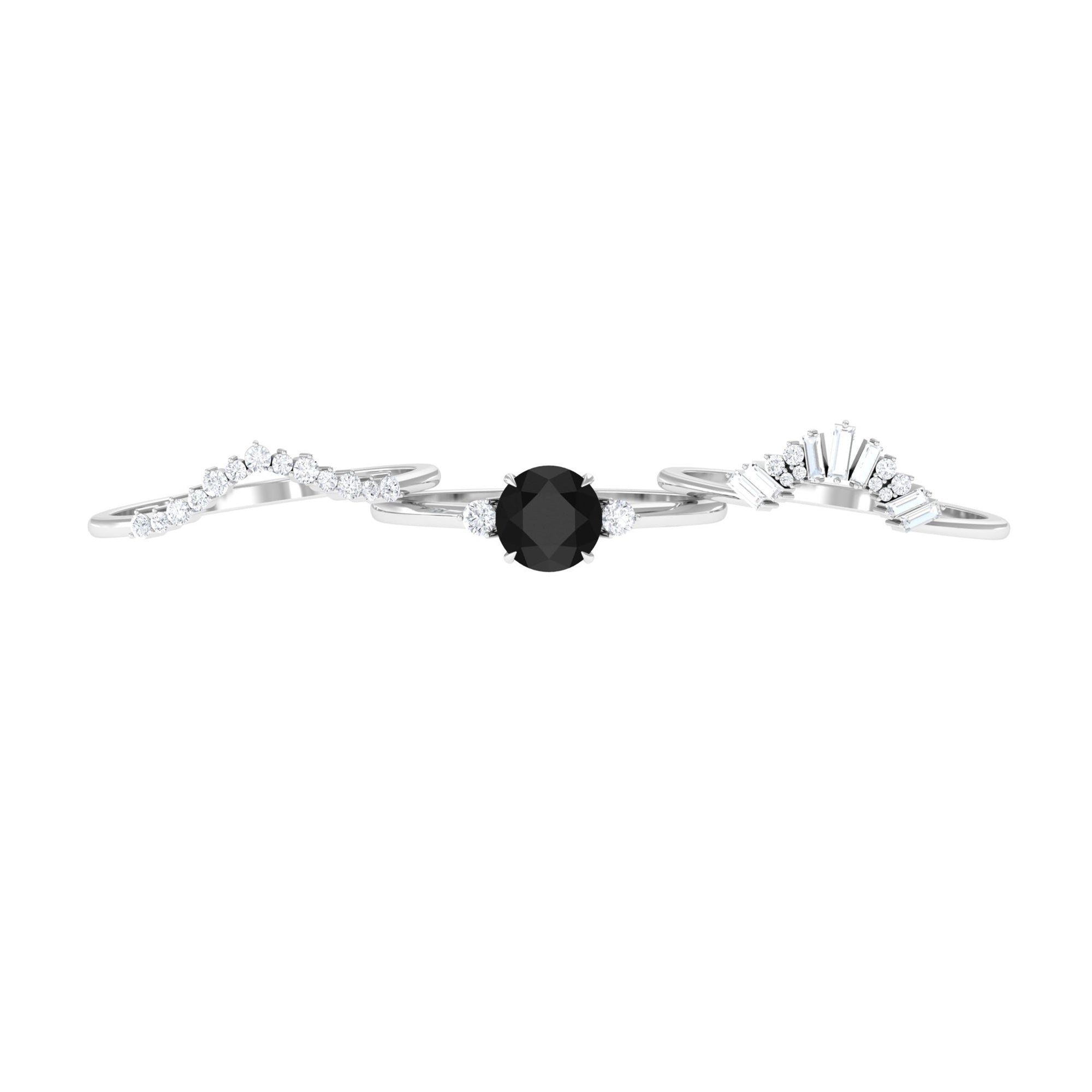 Rosec Jewels-Created Black Diamond Designer Trio Wedding Ring Set with Diamond