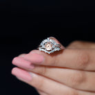 Round Morganite Designer Trio Wedding Ring Set with Diamond Morganite - ( AAA ) - Quality - Rosec Jewels