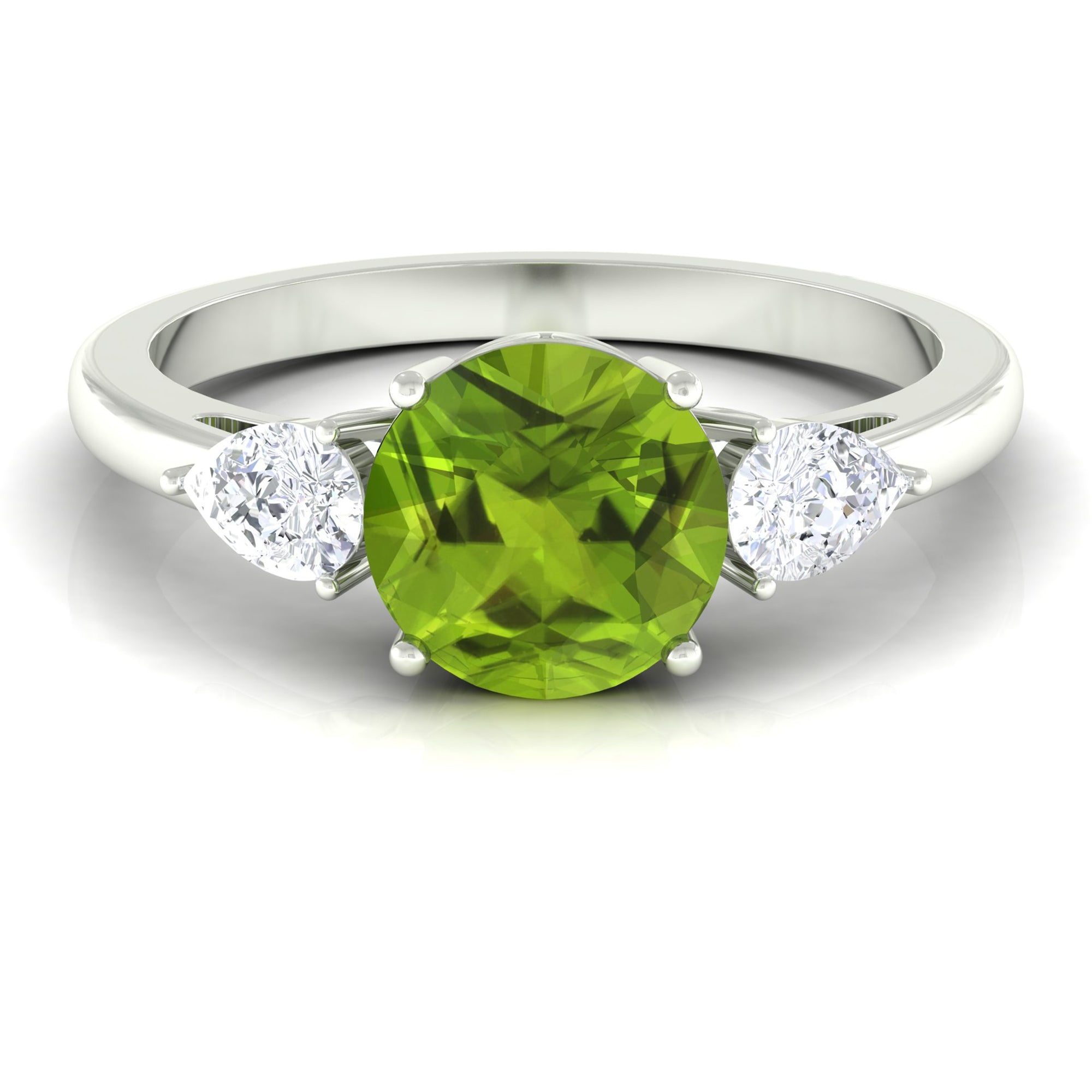 Round Cut Peridot Engagement Ring with Pear Cut Moissanite Side Stones Peridot - ( AAA ) - Quality - Rosec Jewels