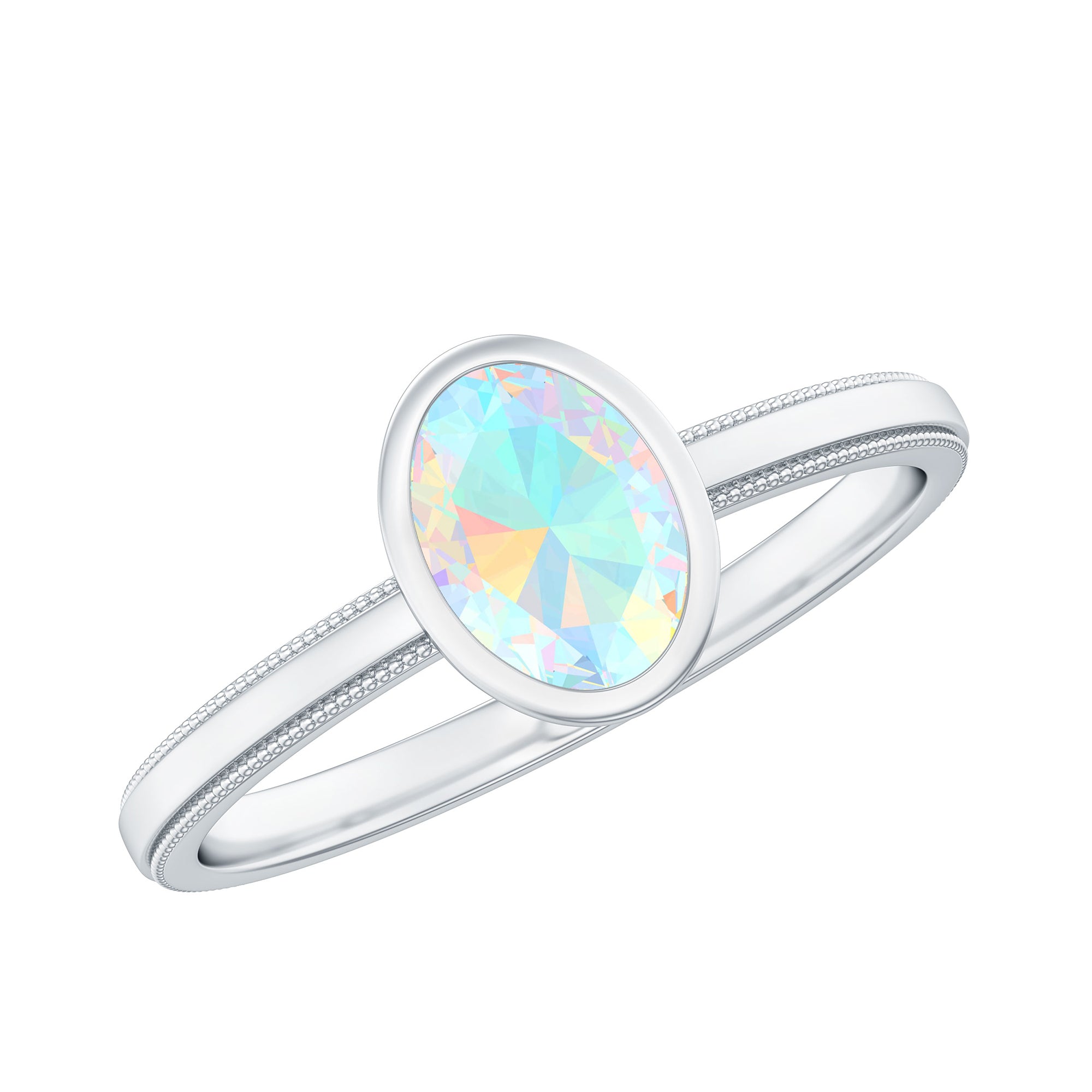 Rosec Jewels-1 CT Bezel Set Oval Ethiopian Opal Solitaire Ring with Beaded Gold