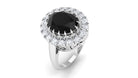 Oval Lab Grown Black Diamond and Moissanite Halo Engagement Ring Lab Created Black Diamond - ( AAAA ) - Quality - Rosec Jewels