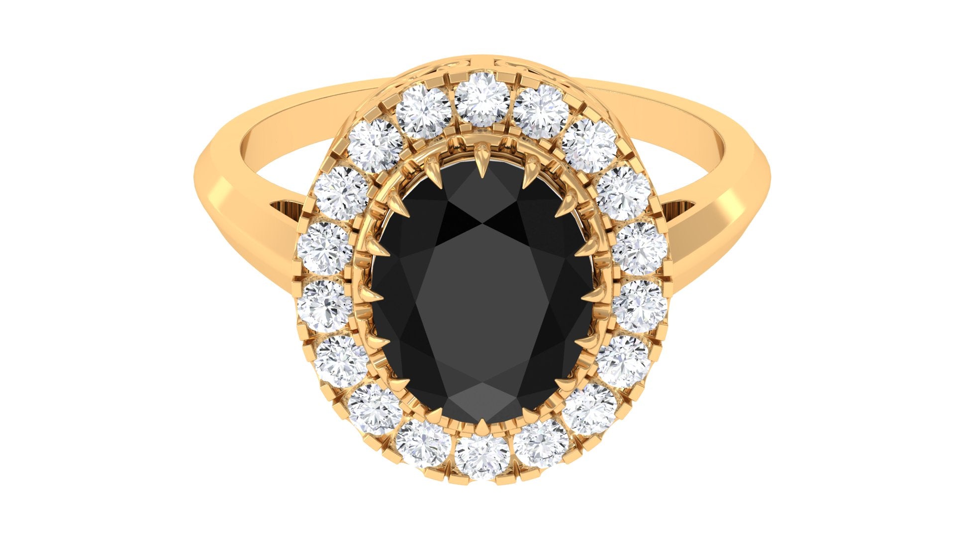 Oval Lab Grown Black Diamond and Moissanite Halo Engagement Ring Lab Created Black Diamond - ( AAAA ) - Quality - Rosec Jewels